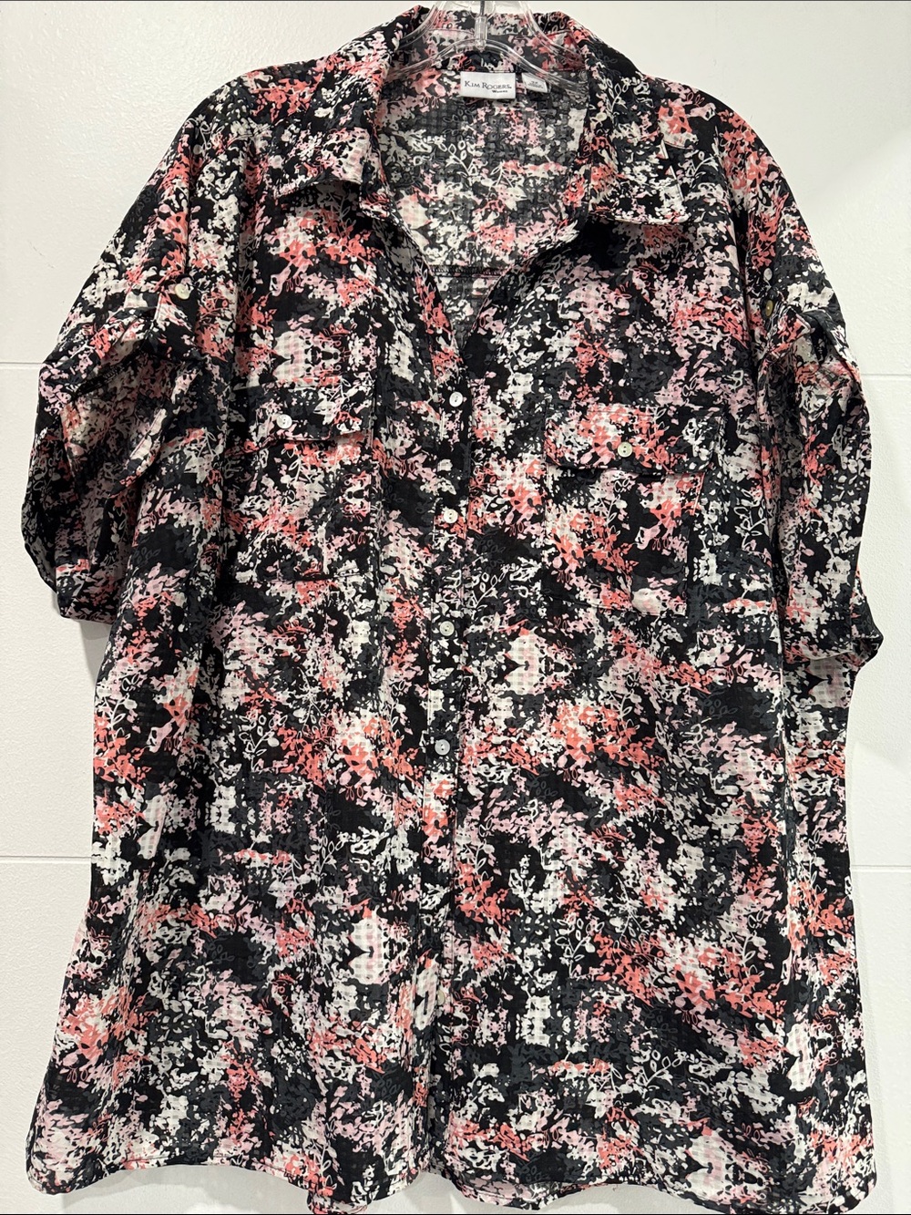 Kim Rogers Women’s Floral Button-Up Blouse - Black & Pink